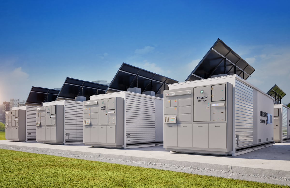Energy storage container with solar panels